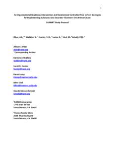 1  An Organizational Readiness Intervention and Randomized Controlled Trial to Test Strategies for Implementing Substance Use Disorder Treatment into Primary Care: SUMMIT Study Protocol