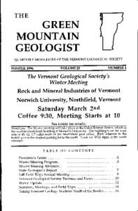 THE  GREEN MOUNTAIN GEOLOGIST QUARTERLY NEWSLETTER OF THE VERMONT GEOLOGICAL SOCIETY