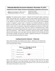 Nebraska Monthly Economic Indicators: November 16, 2012 Prepared by the UNL College of Business Administration, Department of Economics Authors: Dr. Eric Thompson, Dr. William Walstad Graduate Research Assistant: Adam Ge