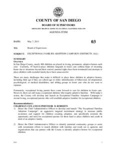 COUNTY OF SAN DIEGO BOARD OF SUPERVISORS 1600 PACIFIC HIGHWAY, ROOM 335, SAN DIEGO, CALIFORNIAAGENDA ITEM