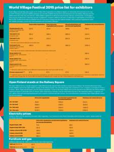 World Village Festival 2015 price list for exhibitors World Village Festival takes place again on 23–24 May[removed]Registration for exhibitors begins on 1 December 2014 and ends on 31 January[removed]The larger stand and 