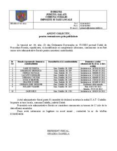 ROMÂNIA JUDEłUL GALATI COMUNA CUDALBI IMPOZITE SI TAXE LOCALE NR[removed]