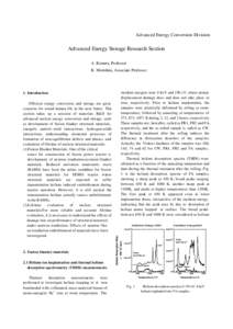 Advanced Energy Conversion Division  Advanced Energy Storage Research Section A. Kimura, Professor K. Morishita, Associate Professor