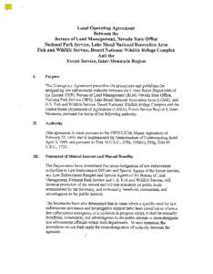 Local Operating Agreement Between BLM, Nevada; NPS, Lake Mead NRA; FWS, Desert Refuge Complex; FS, Inter-Mountain Region