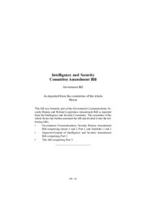 Intelligence and Security Committee Amendment Bill Government Bill As reported from the committee of the whole House