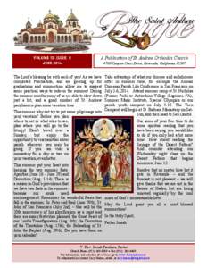 Volume 23 Issue 6 June 2014 A Publication of St. Andrew Orthodox Church 4700 Canyon Crest Drive, Riverside, California 92507