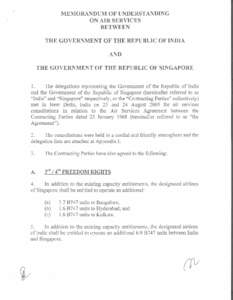 MEMORANDUM OF UNDERSTANDING ON AIR SERVICES BETWEEN THE GOVERNMENT OF THE REPUBLIC OF INDIA AND THE GOVERNMENT OF THE REPUBLIC OF SINGAPORE