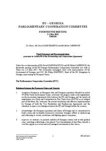 EU – GEORGIA PARLIAMENTARY COOPERATION COMMITTEE FOURTEENTH MEETING 2-3 May 2012 TBILISI