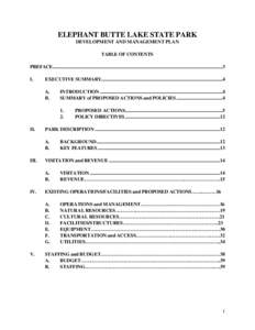 ELEPHANT BUTTE LAKE STATE PARK DEVELOPMENT AND MANAGEMENT PLAN TABLE OF CONTENTS PREFACE....................................................................................................................................