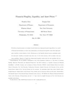 Financial Fragility, Liquidity, and Asset Prices ; Franklin Allen Douglas Gale  Department of Finance