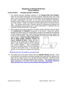 Designing an Energy Drink Can Teacher Materials Lesson Outline: I.  Changing Cylinder Attributes