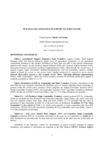 NEW ZEALAND: ESTIMATES OF SUPPORT TO AGRICULTURE  Contact person: Martin von Lampe Email: [removed] Tel : [removed]94 Fax : [removed]01