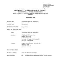 Statement of Basis Permit No. MT0020460 November 2014 Page 1 of 22  DEPARTMENT OF ENVIRONMENTAL QUALITY