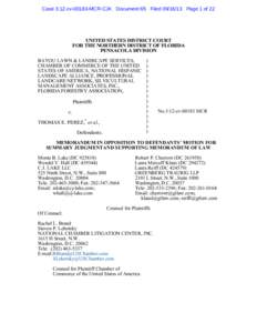 Case 3:12-cv[removed]MCR-CJK Document 65 Filed[removed]Page 1 of 22  UNITED STATES DISTRICT COURT FOR THE NORTHERN DISTRICT OF FLORIDA PENSACOLA DIVISION BAYOU LAWN & LANDSCAPE SERVICES,