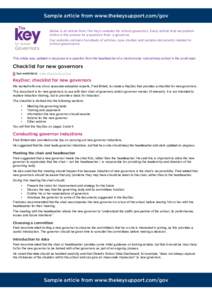 Sample article from www.thekeysupport.com/gov Below is an article from The Key’s website for school governors. Every article that we publish online is the answer to a question from a governor. Our website contains hund