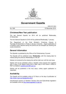 Northern Territory of Australia  Government Gazette ISSN[removed]No. G49