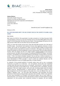 William Morris Chair, BIAC Tax Committee 13/15, Chauseee de la Muette, 75016 Paris France Andrew Hickman Head of the Transfer Pricing Unit