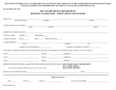 DELAWARE CITY ORDINANCE[removed]REQUIRES THAT YOU RETURN THIS FORM (EVEN IF THE INFORMATION HAS REMAINED THE SAME). FAILURE TO COMPLY WITH THISPROVISION MAY RESULT IN PENALTIES AS PROVIDED BY LAW. PLEASE PRINT OR TYPE DEL