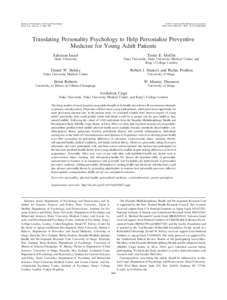 Translating Personality Psychology to Help Personalize Preventive Medicine for Young Adult Patients