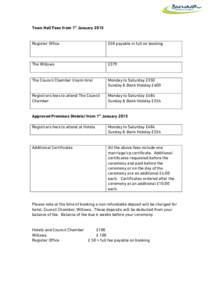 TOWN HALL FEES from 1st April 2012