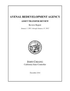 AVENAL REDEVELOPMENT AGENCY ASSET TRANSFER REVIEW Review Report January 1, 2011, through January 31, 2012  JOHN CHIANG