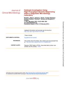 Outbreak Investigation Using High-Throughput Genome Sequencing within a Diagnostic Microbiology Laboratory  Updated information and services can be found at: