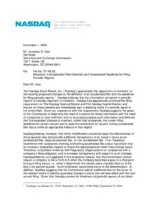 November 1, 2005 Mr. Jonathan G. Katz Secretary Securities and Exchange Commission 100 F Street, NE Washington, DC[removed]