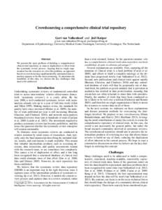 Crowdsourcing a comprehensive clinical trial repository Gert van Valkenhoef and Jo¨el Kuiper [removed]; [removed] Department of Epidemiology, University Medical Center Groningen, University of