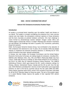 22 March[removed]ESIG – ESVOC COORDINATION GROUP Solvent VOC Emissions Inventories Position Paper  Introduction