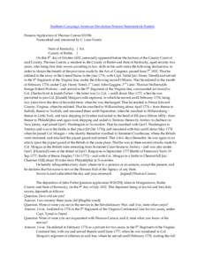 Southern Campaign American Revolution Pension Statements & Rosters Pension Application of Thomas Carson S31596 Transcribed and annotated by C. Leon Harris State of Kentucky, } Sct. County of Butler, } On this 8th day of 