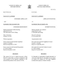 COURT OF APPEAL OF NEW BRUNSWICK  / COUR D’APPEL DU NOUVEAU-BRUNSWICK