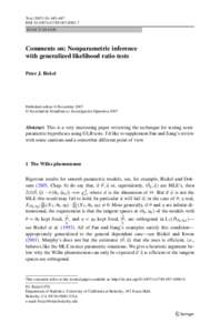 Test[removed]: 445–447 DOI[removed]s11749[removed]DISCUSSION Comments on: Nonparametric inference with generalized likelihood ratio tests