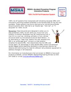 MSHA - Accident Prevention Program - Innovative Product - 100% Tie-Off Fall Protection System