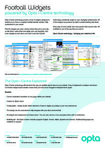 Football Widgets  powered by Opta i-Centre technology Opta i-Centre technology powers a host of widgets designed to enable you to have a complete football website solution, fully customised to your needs.