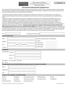 Office of Equity and Diversity 1840 Melrose Avenue, Knoxville, TNPhone: Print Form