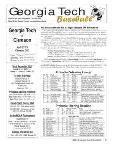 Georgia Tech  Baseball Georgia Tech Sports Information • [removed]Cheryl Watts, Baseball Contact • www.ramblinwreck.com