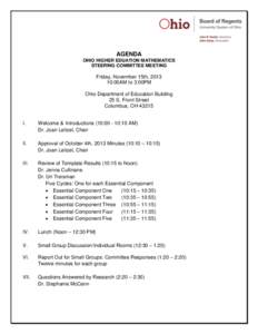 AGENDA OHIO HIGHER EDUATION MATHEMATICS STEERING COMMITTEE MEETING Friday, November 15th, [removed]:00AM to 3:00PM