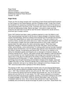 Roger Brody Second Purpose Maynard Sundman Lecture Series Smithsonian National Postal Museum October 15, 2005 Roger Brody