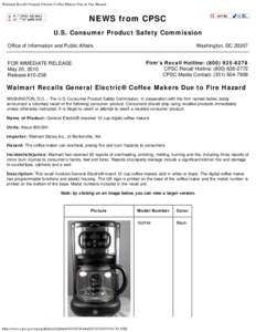 Walmart Recalls General Electric Coffee Makers Due to Fire Hazard