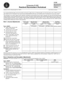 2008 Massachusetts Schedule R/NR Resident/Nonresident Worksheet Name(s) as shown on Massachusetts Form 1-NR/PY