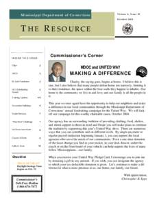 Mississippi Department of Corrections  Volume 6 , Issue 1 0 October[removed]THE RESOURCE