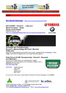 Club Information Update Bulletin Release Number 124 – Friday 11 May 2012 News MA Media Releases :