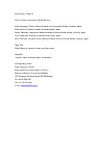 Cover Sheet of Paper 2  Authors names, address(es) and affiliations(s): Hideo Harasawa, Director, National Institute for Environmental Studies, Tsukuba, Japan Nobuo Mimura, Professor, Ibaraki University, Hitachi, Japan