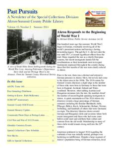 Past Pursuits A Newsletter of the Special Collections Division Akron-Summit County Public Library Volume 13, Number 2  Summer 2014
