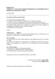 1  Projet de Loi d’adhésion à l’accord intercantonal harmonisant la terminologie dans le domaine des constructions (AIHC) du 23 mars 2016