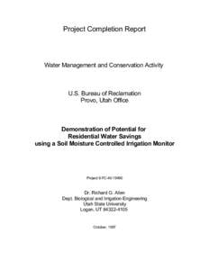 Project Completion Report  Water Management and Conservation Activity U.S. Bureau of Reclamation Provo, Utah Office