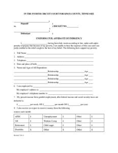 IN THE FOURTH CIRCUIT COURT FOR KNOX COUNTY, TENNESSEE _________________________________) Plaintiff vs. ) _________________________________)