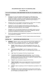 THE CORPORATION OF THE CITY OF KAWARTHA LAKES BY-LAW[removed]A BY-LAW TO ESTABLISH A FIRE DEPARTMENT FOR THE CITY OF KAWARTHA LAKES RECITALS 1.