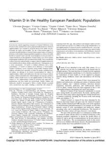 CONSENSUS STATEMENT  Vitamin D in the Healthy European Paediatric Population   Christian Braegger, yCristina Campoy, zVirginie Colomb, §Tamas Decsi, jjMagnus Domellof,