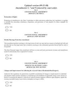 Updated version[removed]Amendments 5, 7 and 9 removed by court order. No. 1 CONSTITUTIONAL AMENDMENT ARTICLE I, SECTION 2